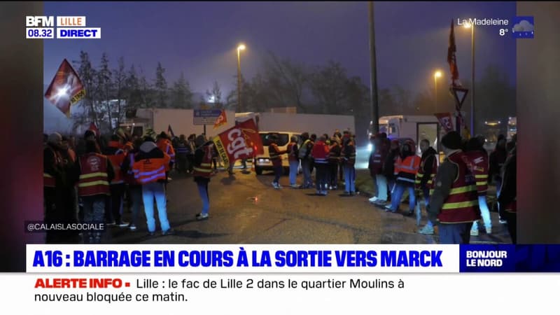 A16: barrage en cours à la sortie vers Marck