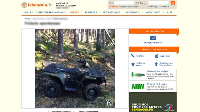 Annonce d'un quad sur le site le Bon coin. (Illustration)