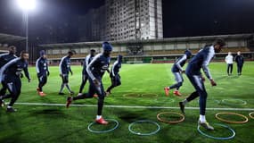 Les Bleus s'entraînent sur la pelouse du Zimbra stadium à Chisinau (Moldavie).