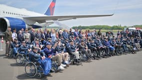 Des vétérans américains et canadiens lors de leur arrivée à l'aéroport de Deauville le lundi 3 juin 2024.