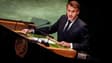 Emmanuel Macron au sommet de l'ONU, à New York,  le 22 septembre 2025.