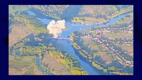Un pont que l'armée ukrainienne assure avoir détruit dans la région de Koursk en Russie, le 18 août 2024