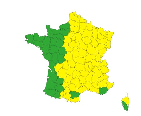 Les départements en vigilance jaune aux orages pour le 7 mai 2023.