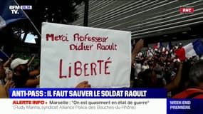 Manifestations anti-pass: de nombreuses personnes affichent leur soutien à Didier Raoult