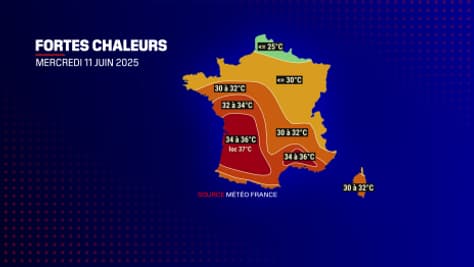 Le pic de chaleur annoncé par Météo France mercredi 11 juin 2025 Le pic de chaleur annoncé par Météo France mercredi 11 juin 2025
