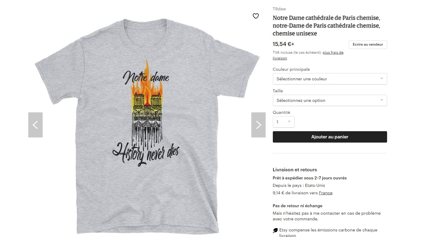 Des tee-shirt Notre-Dame sur Etsy Des tee-shirt Notre-Dame sur Etsy