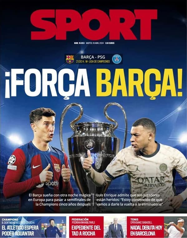 Ligue des champions - Barça-PSG - Robert Lewandowski et Kylian Mbappé en Une de la presse espagnole, le 16 avril 2024