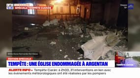 Tempête Ciaran: deux pinacles de l'église Saint-Martin d'Argentan à terre