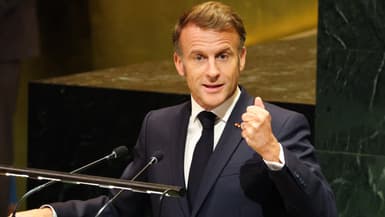 Le président français Emmanuel Macron s'adresse à l'Assemblée générale des Nations Unies au siège de l'ONU à New York, le 23 septembre 2025. 