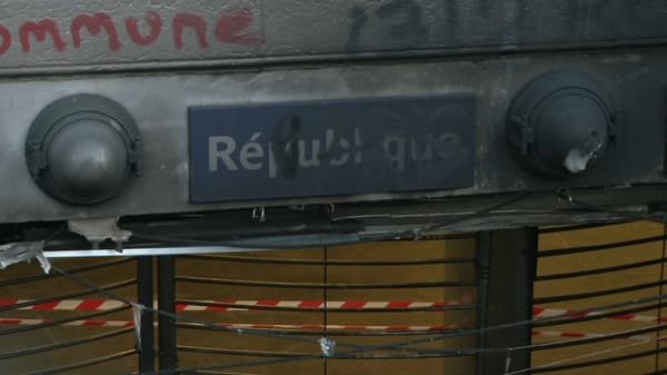 L'entrée principale de la station République a subi les ravages du feu L'entrée principale de la station République a subi les ravages du feu