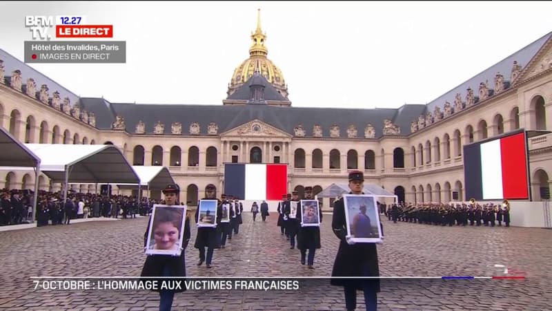 Hommage aux victimes françaises de l'attaque du 7 octobre: la sortie des portraits de la cour des Invalides
