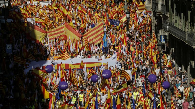 Un cortège de manifestants catalans anti-indépendantistes.