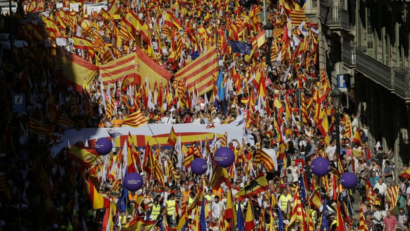 Un cortège de manifestants catalans anti-indépendantistes.