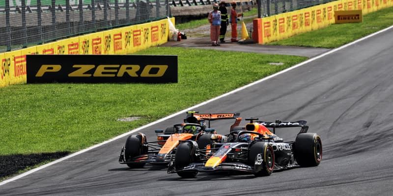 Lando Norris et Max Verstappen lors du GP d'Italie, le 7 septembre 2025.