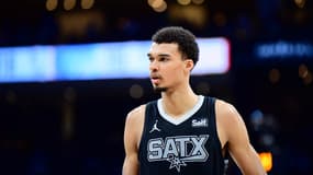 Victor Wembanyama lors de la victoire des Spurs face aux Brooklyn Nets (122-115, a.p.), le 17 mars 2024