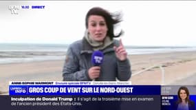 À cause des fortes rafales de vent, le front de mer de Donville-les-Bains, dans la Manche, sera fermé aux piétons lors de la marée haute