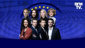 Les huit principaux candidats aux élections européennes du 9 juin 2024: Raphaël Glucskmann (PS-Place publique), Valérie Hayer (Renaissance), Marion Maréchal (Reconquête), Marie Toussaint (Ecologistes), Manon Aubry (LFI), Jordan Bardella (RN), François-Xavier Bellamy (LR) et Léon Deffontaines (PCF).