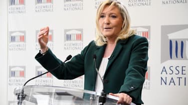 La présidente du Rassemblement national Marine Le Pen le 9 mars 2021 à Paris.