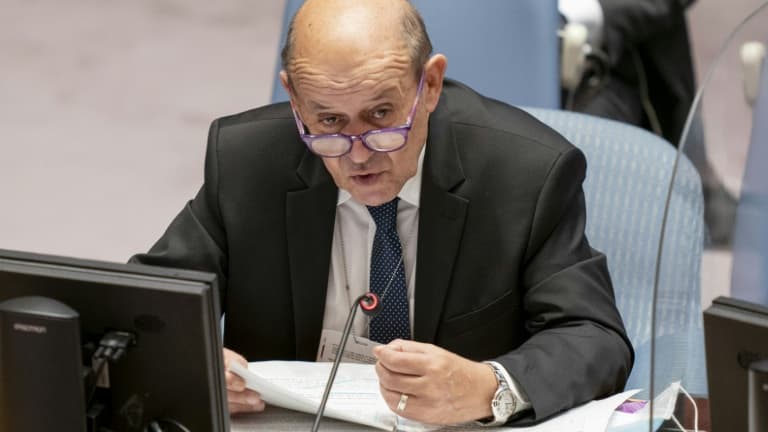 Le chef de la diplomatie française Jean-Yves Le Drian lors d'une réunion du Conseil de sécurité de l'ONU le 23 septembre 2021 à New York