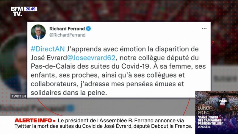Richard Ferrand annonce la mort de José Évrard, député Debout La France du Pas-de-Calais, des suites du Covid-19