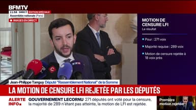 Motion de censure de LFI rejetée: Jean-Philippe Tanguy (RN) dénonce un "pacte de lâcheté consternant"