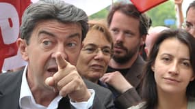 Jean-Luc Mélenchon et Cécile Duflot à une manifestation.