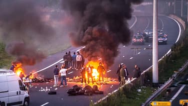 Manifestation sur l'autoroute A1 près de Roye le 29 août 2015.