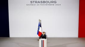 Le président de la République Emmanuel Macron a prononcé un discours au Palais universitaire, samedi 23 novembre, à l'occasion des 80 ans de la Libération de Strasbourg.
