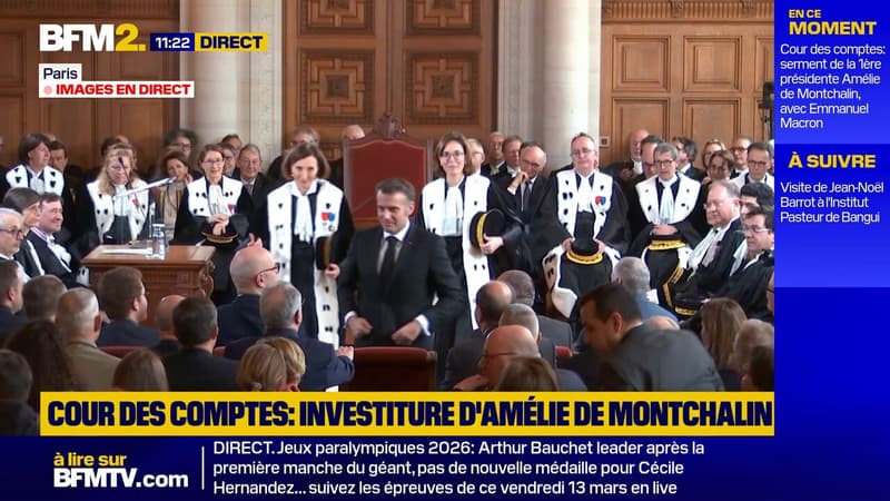 Emmanuel Macron à l'investiture d'Amélie de Montchalin en tant que Première présidente de la Cour des comptes