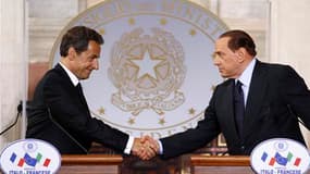 A l'occasion du 29e sommet franco-italien, à Rome, Silvio Berlusconi et Nicolas Sarkozy ont tourné la page de plusieurs semaines de tension entre la France et l'Italie sur les questions industrielles et d'immigration clandestine. /Photo prise le 26 avril