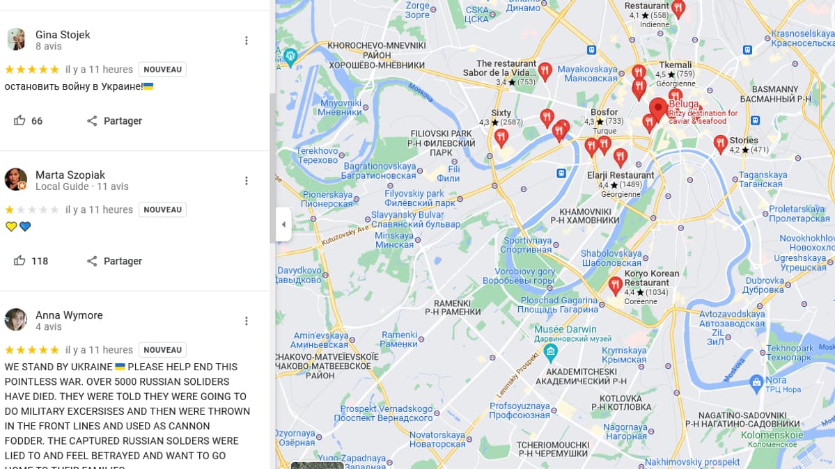 Les avis sur un restaurant situé dans la ville de Moscou