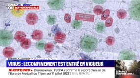 "Nous allons tourner tout au long du dispositif pour adapter les contrôles" Didier Lallement montre la carte du dispositif policier à Paris 