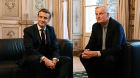 Emmanuel Macron avec Michel Barnier, alors négociateur en chef de la Commission européenne le 31 janvier 2020. 