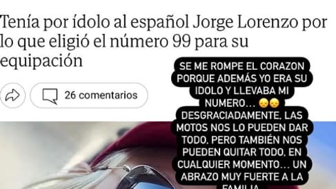 Le message de Jorge Lorenzo pour Lorenzo Somaschini, jeune pilote argentin décédé.