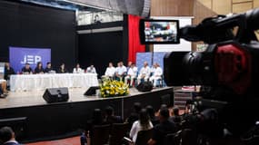Une audience organisée par la Juridiction spéciale pour la paix (JEP) à Ocana, dans le nord de la Colombie, le 26 avril 2022.