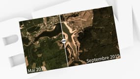 Deux photos satellites prises au dessus du lac de Bouzey.