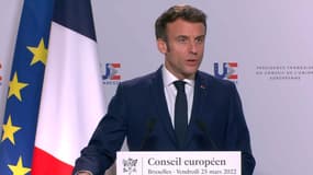 Emmanuel Macron le 25 mars 2022 à Bruxelles (Belgique).