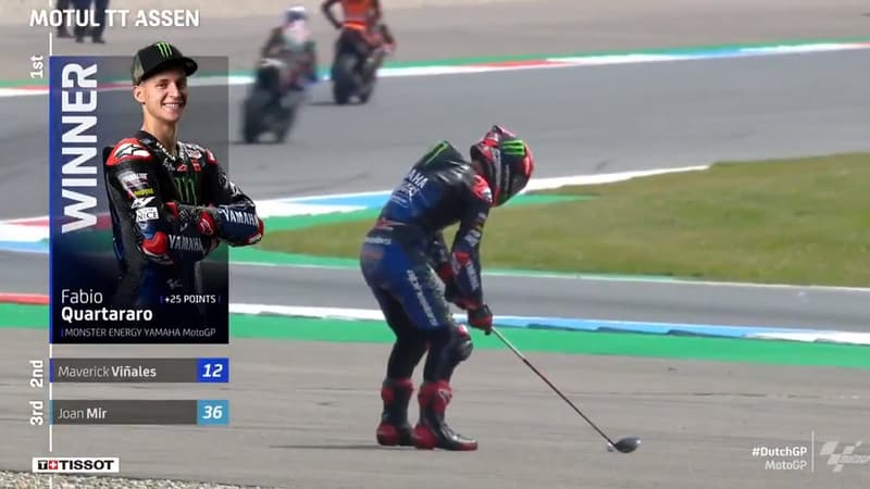 MotoGP (Pays-Bas): la curieuse célébration "golf" de Quartararo après sa victoire