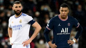 Karim Benzema et Kylian Mbappé lors du 8e de finale aller de Ligue des champions entre le Real Madrid et le Paris SG le 15 février 2022 au Parc des Princes