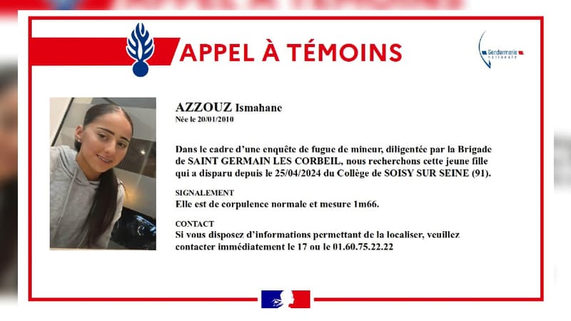 Essonne: la gendarmerie lance un appel à témoins pour tenter de retrouver une adolescente de 14 ans