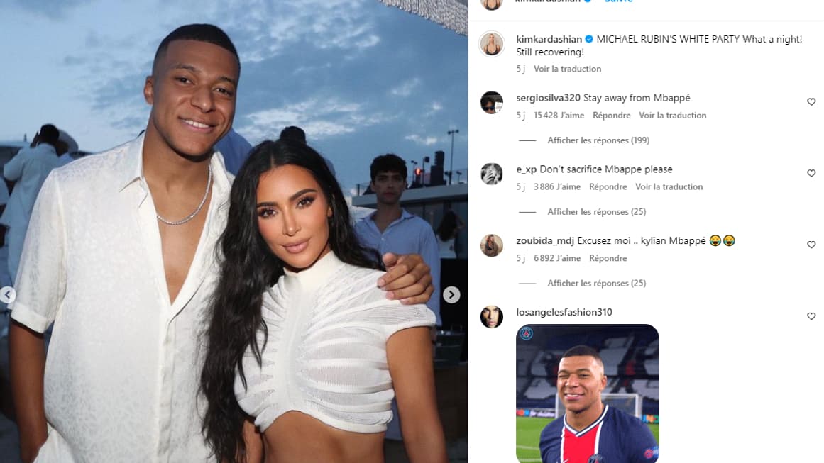 Le post Instagram de Kim Kardashian posant avec Kylian Mbappé, juillet 2023