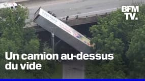 Pennsylvanie: un camion suspendu à un pont après un accident