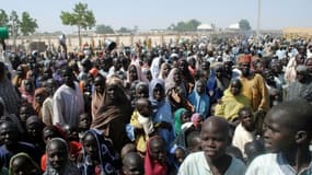 Le 2 février 2017, des déplacés dans un camp de Dikwa attendent une distribution de nourriture