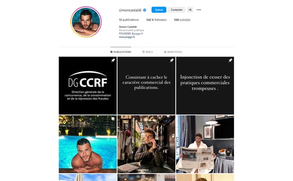 Le profil Instagram de Simon Castaldi affiche trois publications de la DGCCRF.
