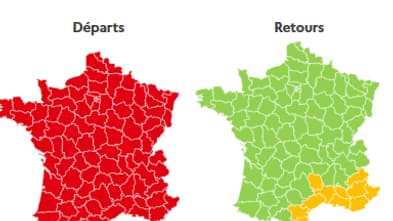 A France classified red in the direction of Bison Futé exits.
