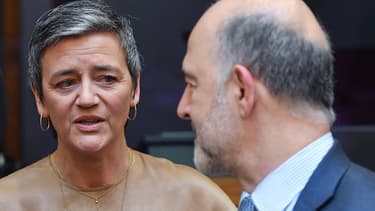 Margrethe Vestager, commissaire européen en charge de la concurrence, avec Pierre Moscovici, commissaire européen aux Affaires économiques et financières