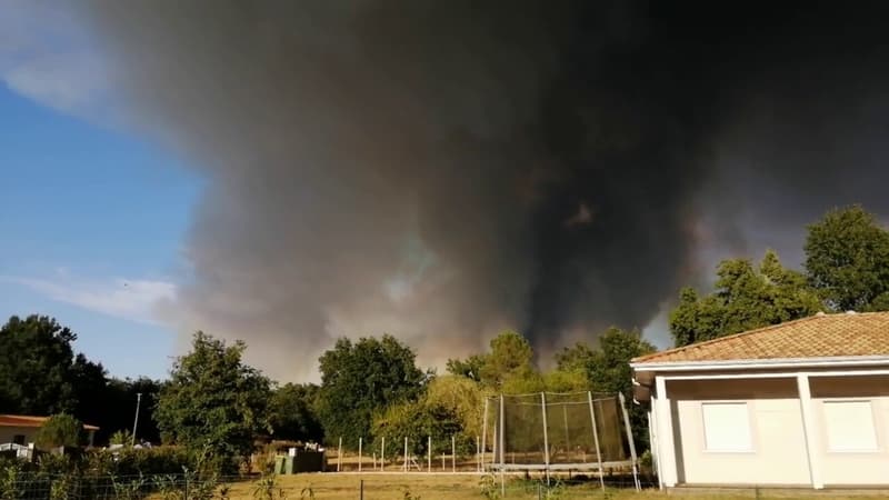 Incendie en Gironde: les images de l'énorme nuage de fumée filmé depuis Belin-Béliet
