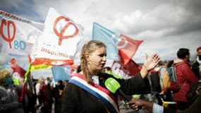 Mathilde Panot lors d'une manifestation devant l'usine Lubrizol à Rouen, le 26 septembre 2020