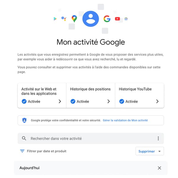 La page "My Activity" de Google La page "My Activity" de Google