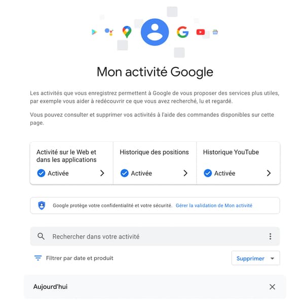 La page "My Activity" de Google